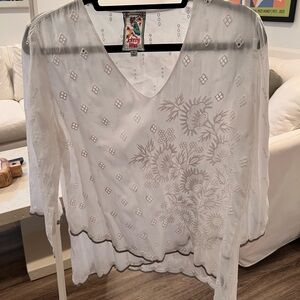 Johnny Was White Embroidered Blouse